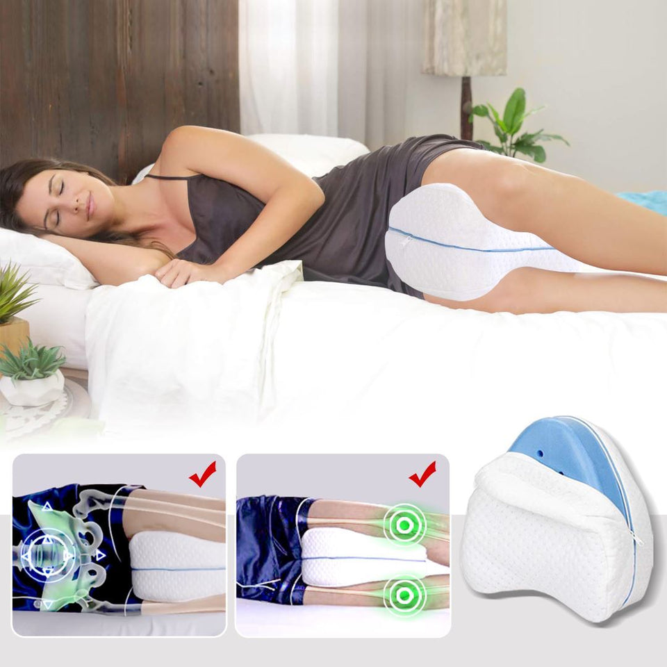 "I'm pleased with my cushion, eases back, knee & hip pain!" ~ Kathleen D., Orthopedic leg pillow customer beachysalt