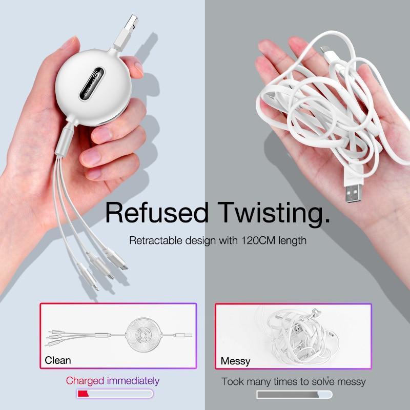 Fast Charging 3 In 1 Cable - Type C, USB, Lightning cable for Iphone beachysalt 