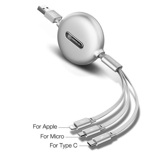 Fast Charging 3 In 1 Cable - Type C, USB, Lightning cable for Iphone beachysalt White 120cm 