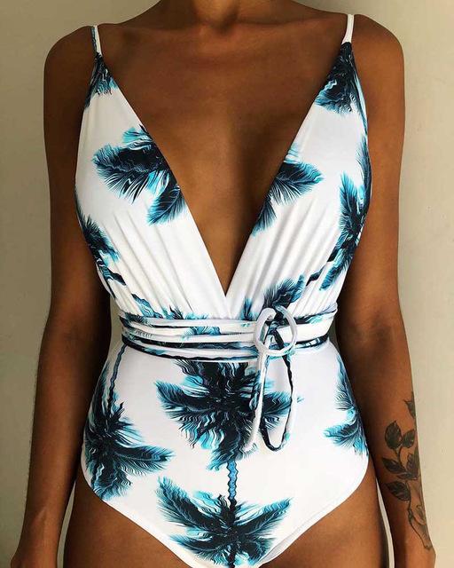 Floral Print Multiway Swimsuit beachysalt WHITE PALM TREES S 