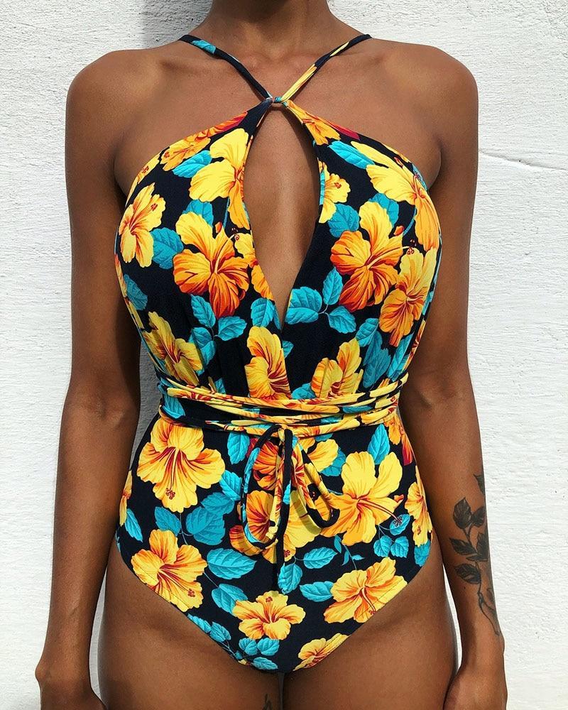 Floral Print Multiway Swimsuit beachysalt YELLOW FLOWERS S 